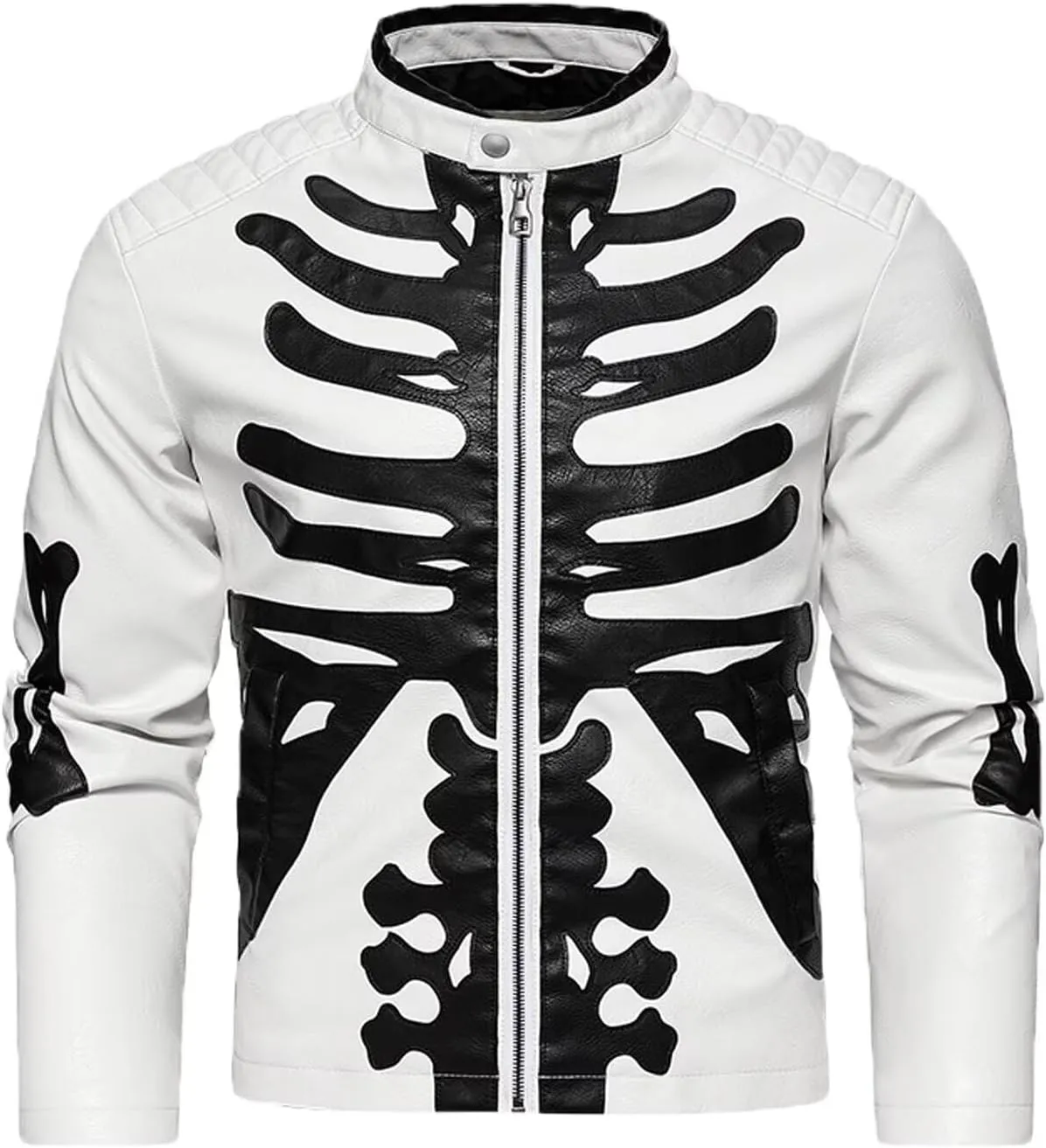 INVACHI Men's Faux Leather Jacket with Skeleton Design Waterproof Motorcyle Jacket PU Leather Jacket for Men