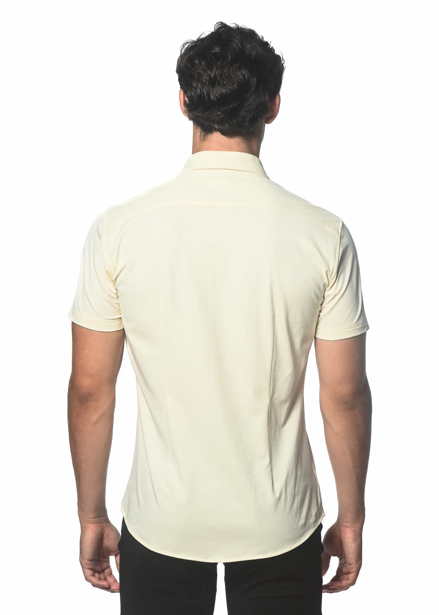 IVORY SOLID COTTON STRETCH KNIT JERSEY SHORT SLEEVE SHIRT ST-963