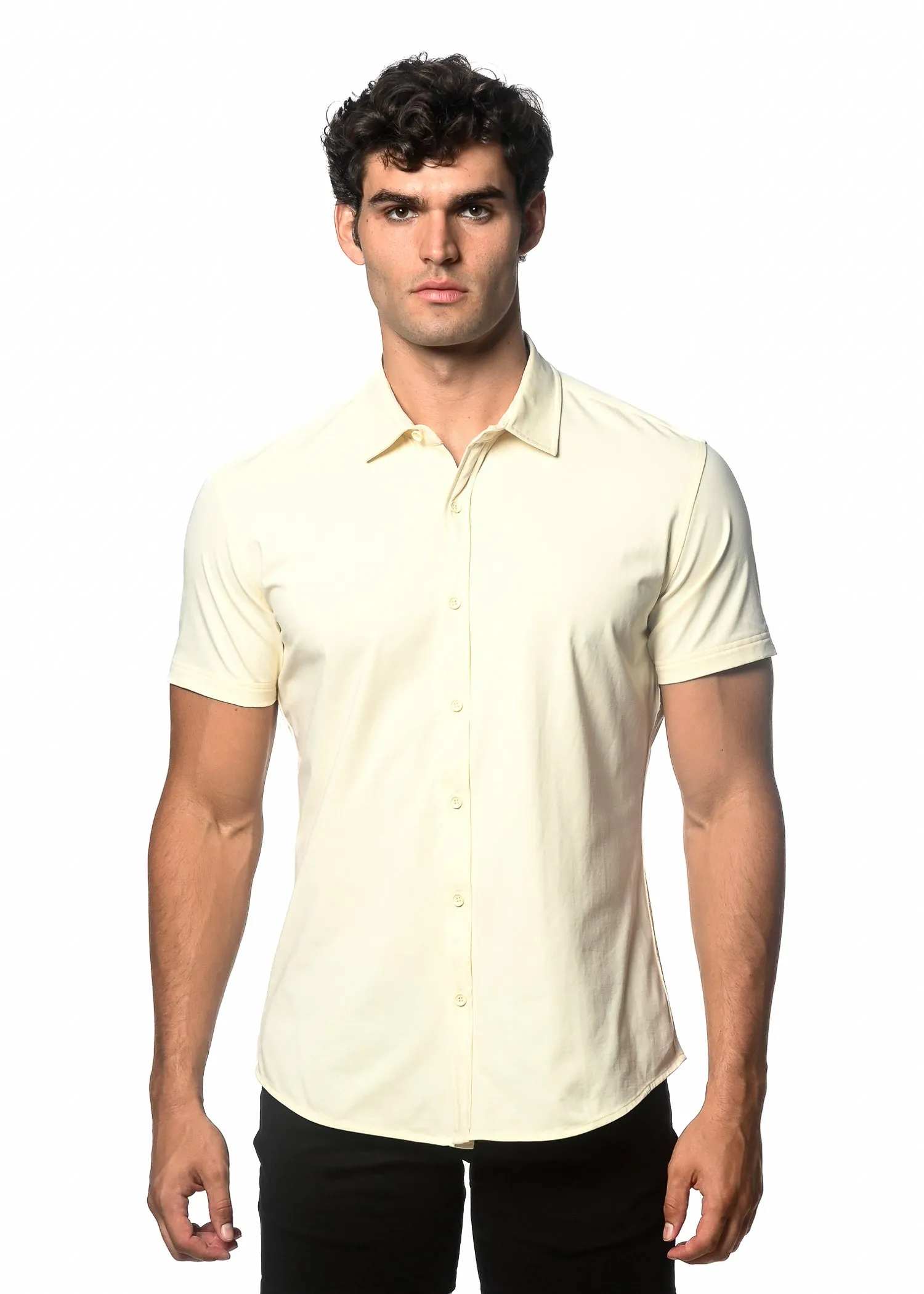 IVORY SOLID COTTON STRETCH KNIT JERSEY SHORT SLEEVE SHIRT ST-963