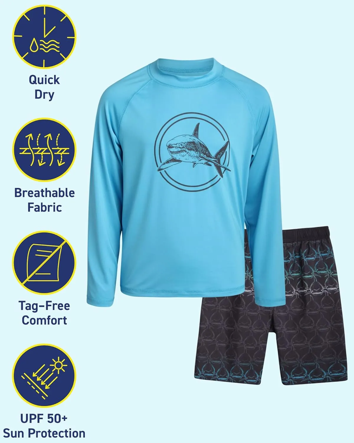 iXtreme Boys Rash Guard Set - 4 Piece UPF 50  Quick Dry Long Sleeve Swim Shirt and Swim Trunks for Boys (Sizes: 5-14)
