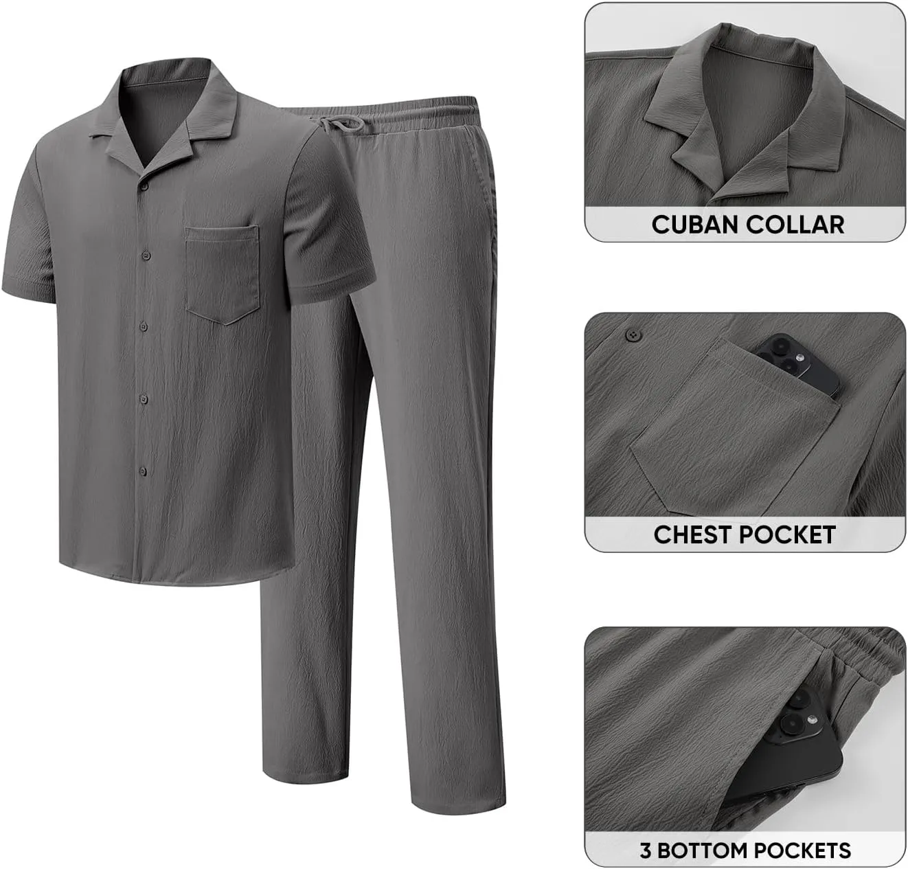 JMIERR Men 2 Piece Beach Vacation Outfit Pants Set Summer Cool Short Sleeve Casual Shirts