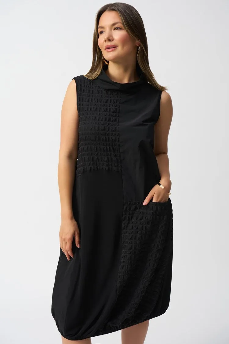 Joseph Ribkoff Black Bubble Jacquard Sleeveless Cocoon Dress