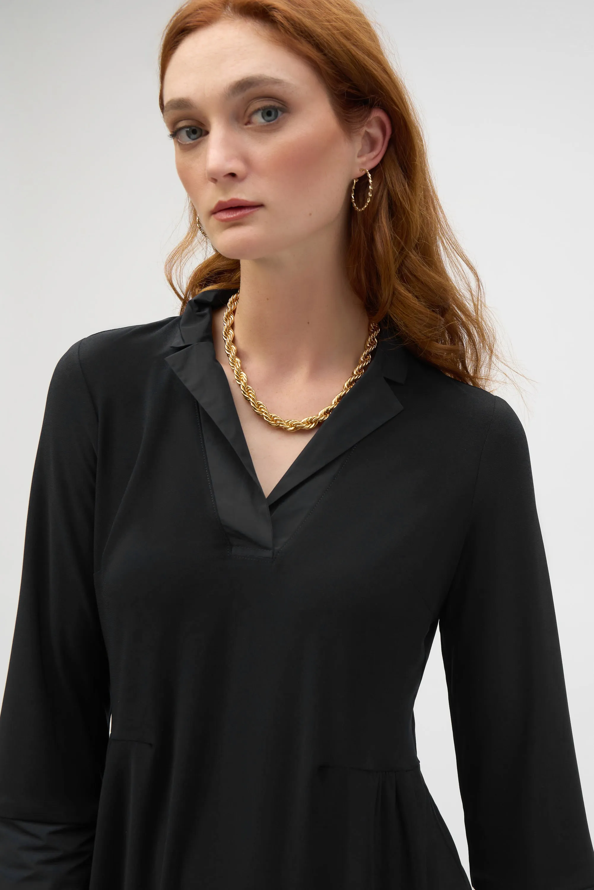 Joseph Ribkoff Black Silky Knit And Memory Trapeze Dress