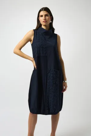 Joseph Ribkoff Midnight Blue Bubble Jacquard Sleeveless Cocoon Dress