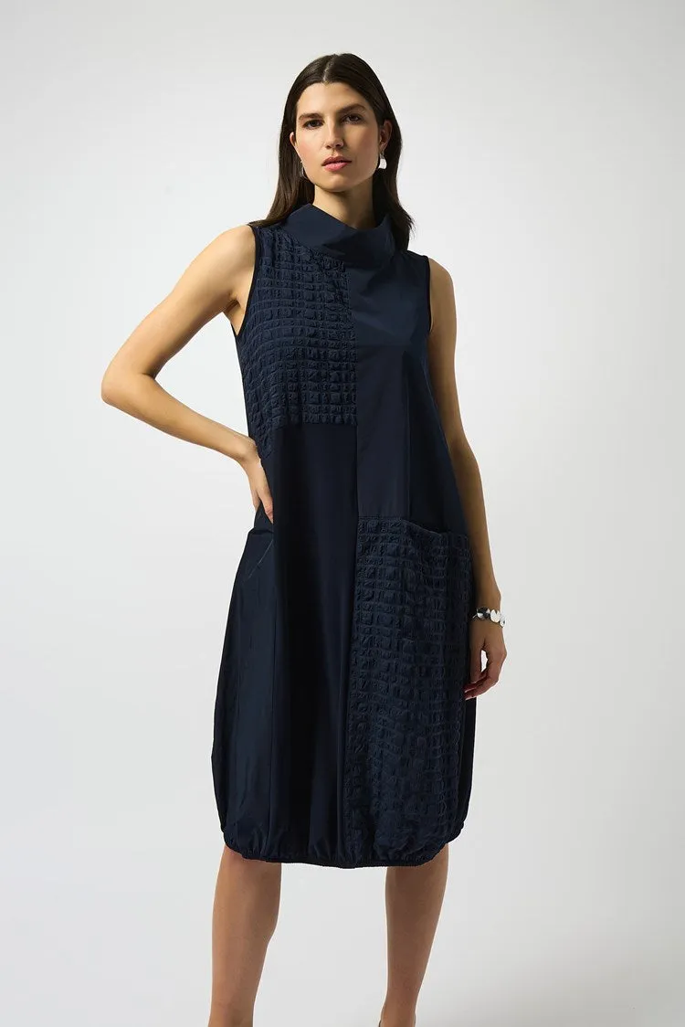 Joseph Ribkoff Midnight Blue Bubble Jacquard Sleeveless Cocoon Dress