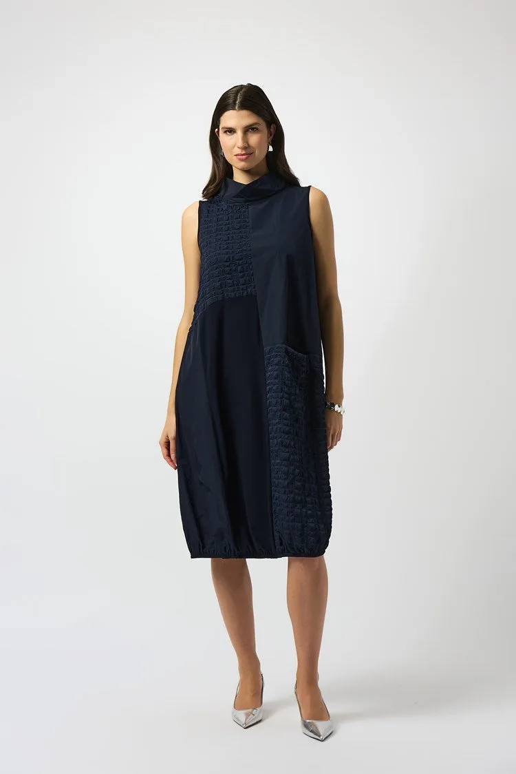 Joseph Ribkoff Midnight Blue Bubble Jacquard Sleeveless Cocoon Dress