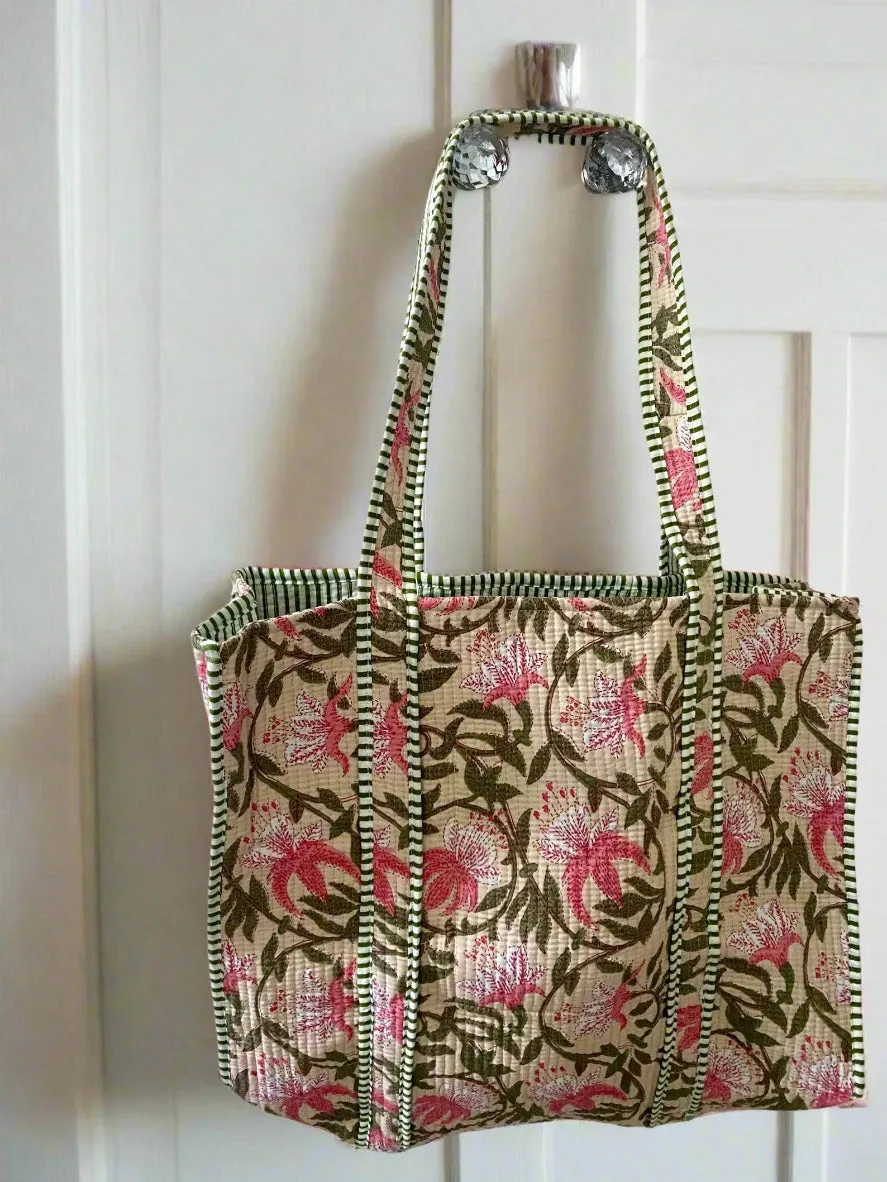 KHAKI FLORAL TOTE