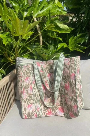 KHAKI FLORAL TOTE