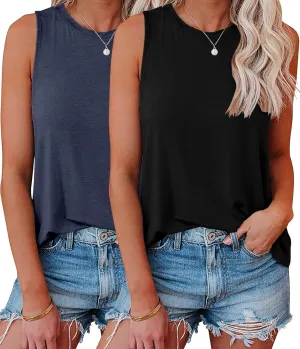 KKJ 2 Pack Womens Tank Tops 2025 Summer Beach Vacation Fashion Outfits Crew Neck Sleeveless Loose Fit Casual Shirts Clothes