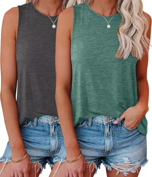 KKJ 2 Pack Womens Tank Tops 2025 Summer Beach Vacation Fashion Outfits Crew Neck Sleeveless Loose Fit Casual Shirts Clothes