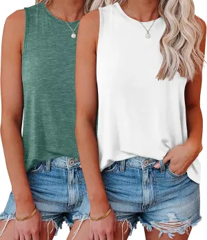 KKJ 2 Pack Womens Tank Tops 2025 Summer Beach Vacation Fashion Outfits Crew Neck Sleeveless Loose Fit Casual Shirts Clothes