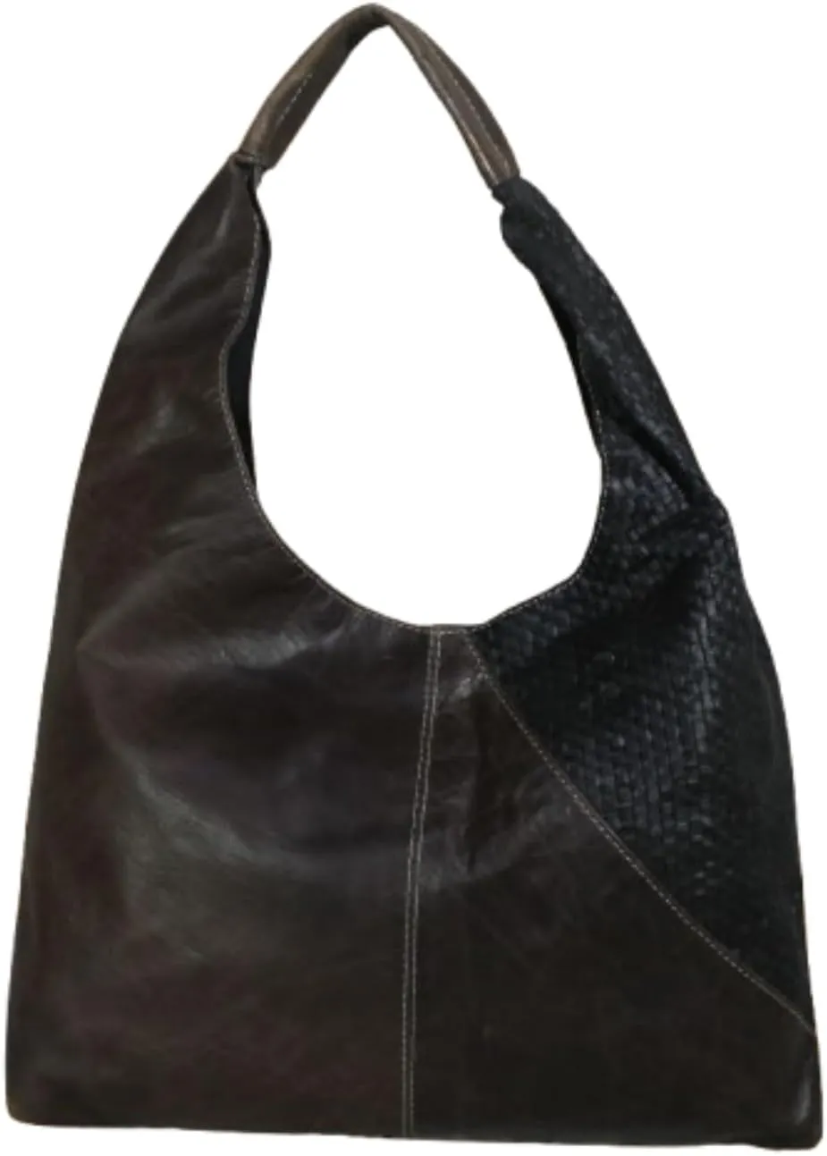 Leather Hobo Handbag for Women, Two-Tone Design, Brown and Black