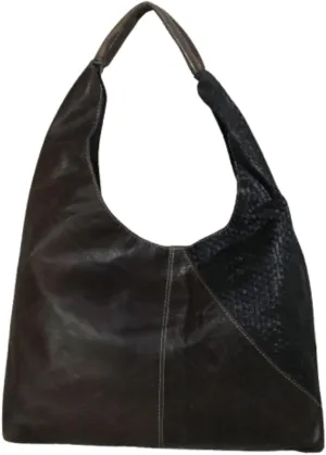 Leather Hobo Handbag for Women, Two-Tone Design, Brown and Black