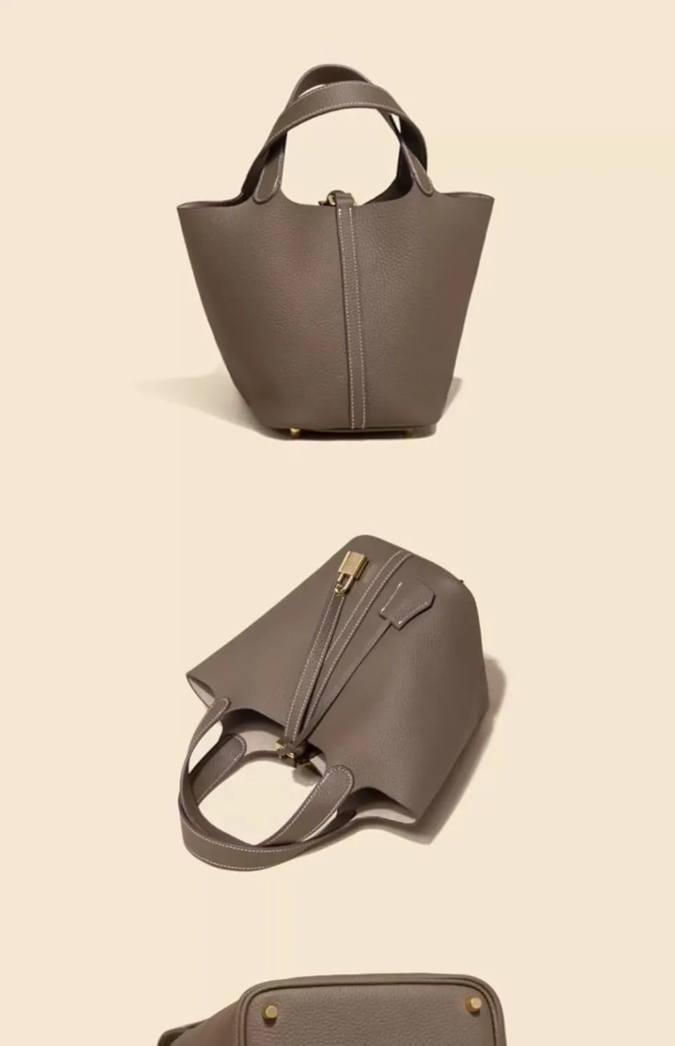 Leather Ladies Fashion Simple Handbag Designer Clutch Tote Bag for Women Ethnic Vintage Small Bucket - Vegetable Basket Bag
