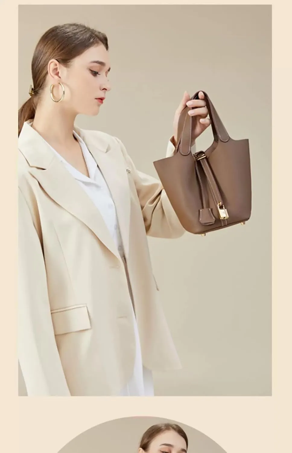 Leather Ladies Fashion Simple Handbag Designer Clutch Tote Bag for Women Ethnic Vintage Small Bucket - Vegetable Basket Bag
