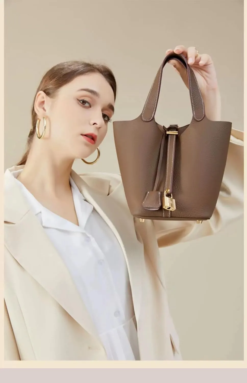 Leather Ladies Fashion Simple Handbag Designer Clutch Tote Bag for Women Ethnic Vintage Small Bucket - Vegetable Basket Bag