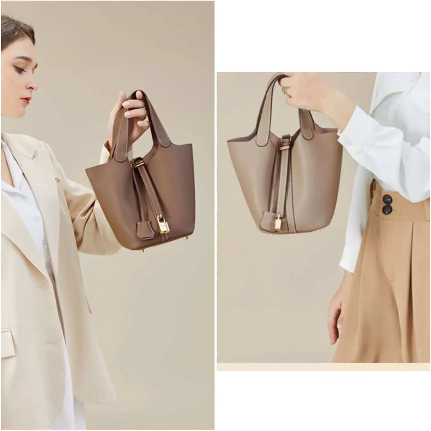 Leather Ladies Fashion Simple Handbag Designer Clutch Tote Bag for Women Ethnic Vintage Small Bucket - Vegetable Basket Bag