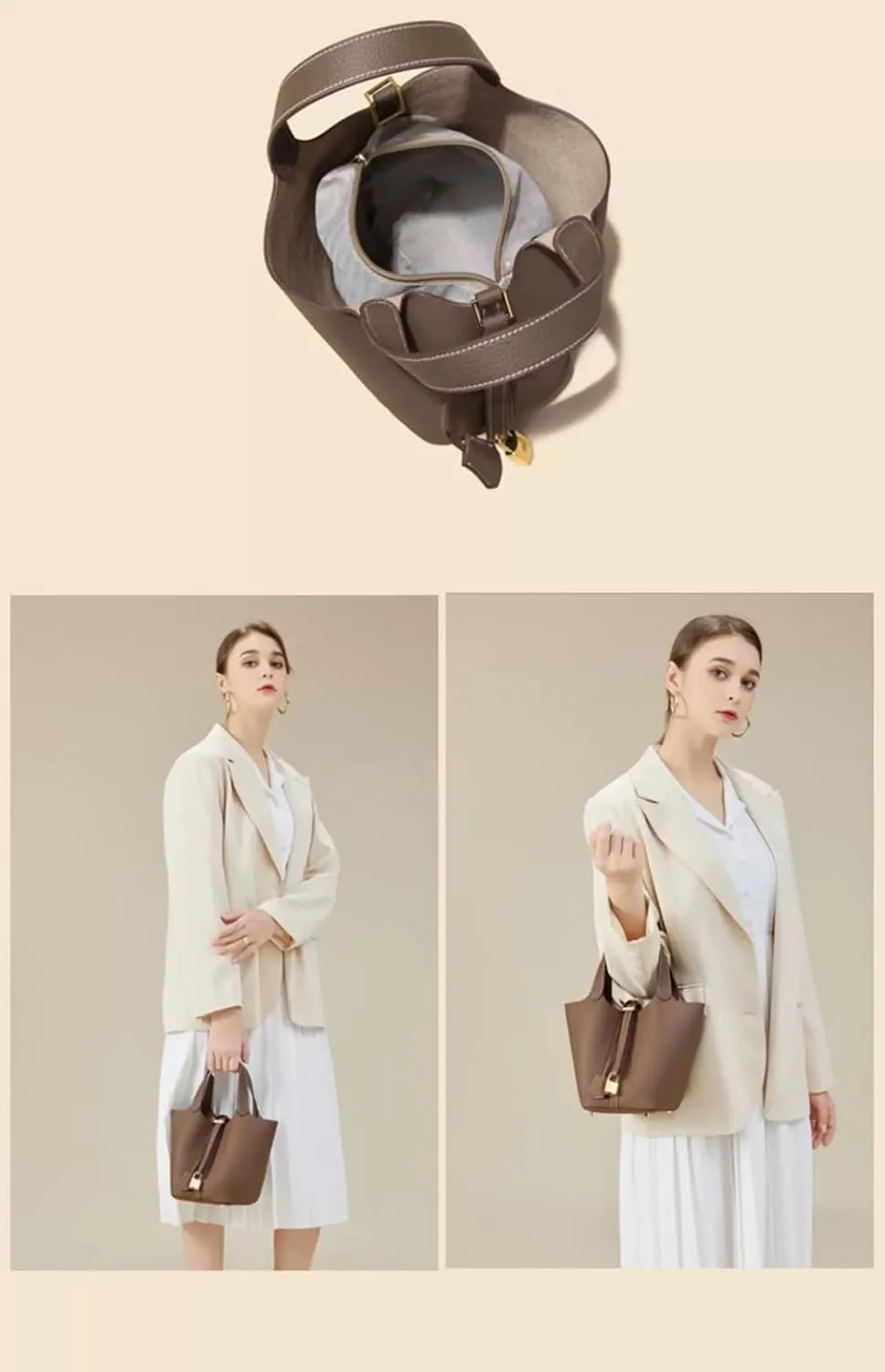 Leather Ladies Fashion Simple Handbag Designer Clutch Tote Bag for Women Ethnic Vintage Small Bucket - Vegetable Basket Bag