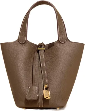Leather Ladies Fashion Simple Handbag Designer Clutch Tote Bag for Women Ethnic Vintage Small Bucket - Vegetable Basket Bag