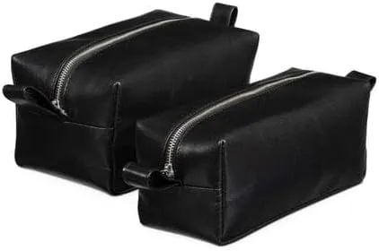 Leather Toiletry Bag Set | Premium Travel Dopp Kit Organizer | Genuine Leather Shaving Kit with Water-Resistant Lining & Multiple Compartments | Black Large