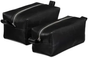 Leather Toiletry Bag Set | Premium Travel Dopp Kit Organizer | Genuine Leather Shaving Kit with Water-Resistant Lining & Multiple Compartments | Black Large