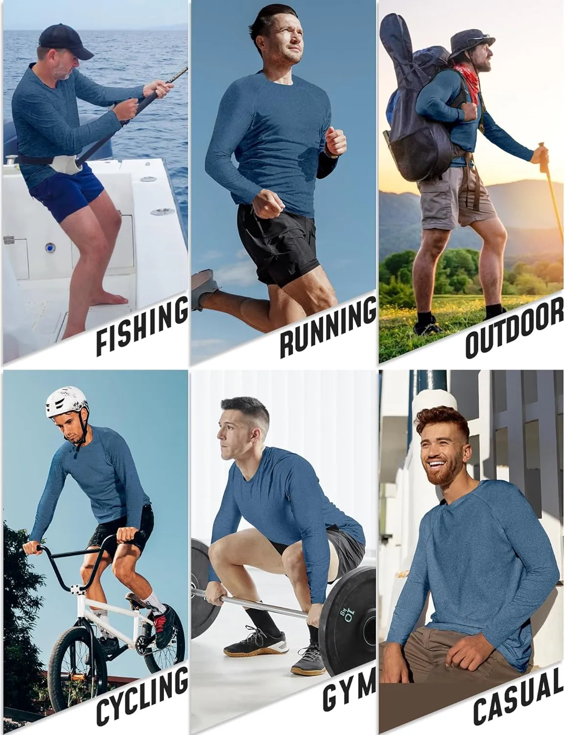 Long Sleeve Shirts for Men 4 Pack Workout T Shirt UPF 50  Rash Guard Quick Dry Fit Fishing Athletic Tshirt