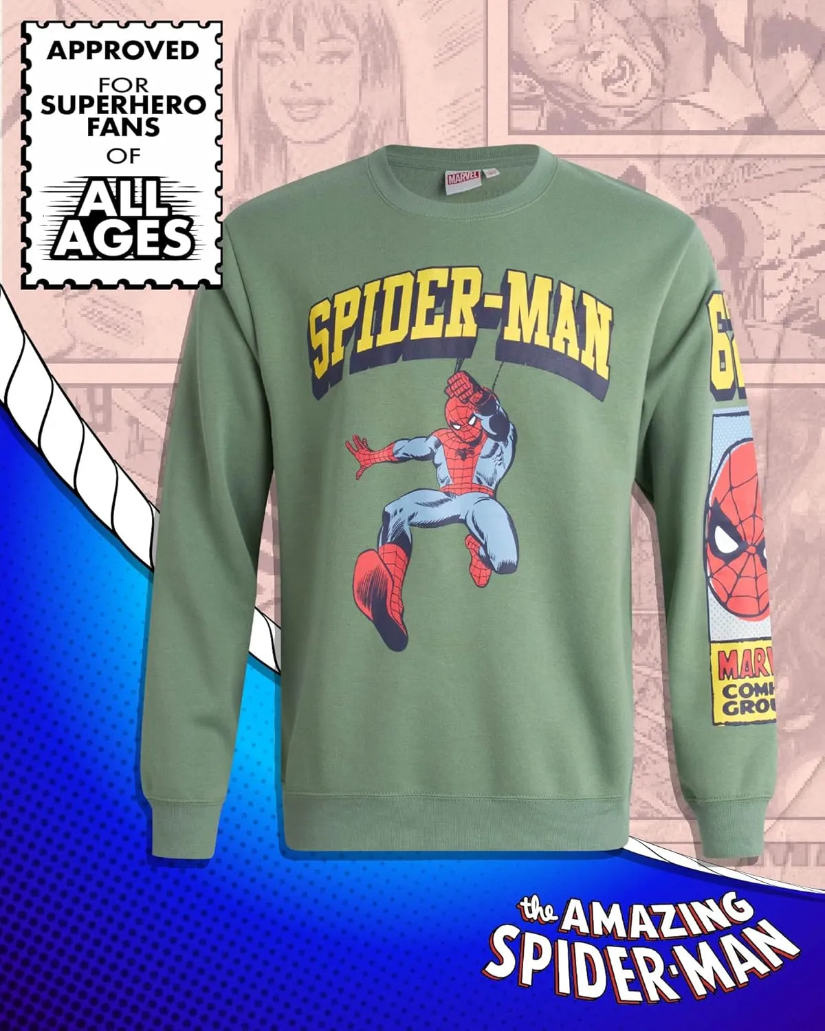 Marvel Avengers Men's Graphic Sweatshirt - The Amazing Spider-Man Novelty Fleece Crew Neck Pullover Sweatshirt for Men (S-XL)