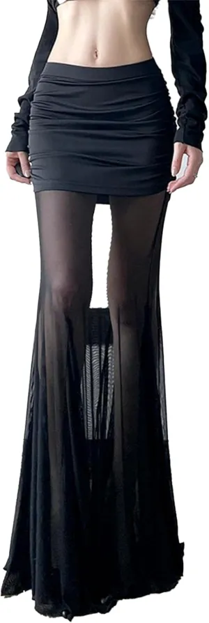 Maxi Skirt for Women Sexy Low Waisted Skirt Casual Plaid Long Skirt Colorful Polyester Mermaid Skirt