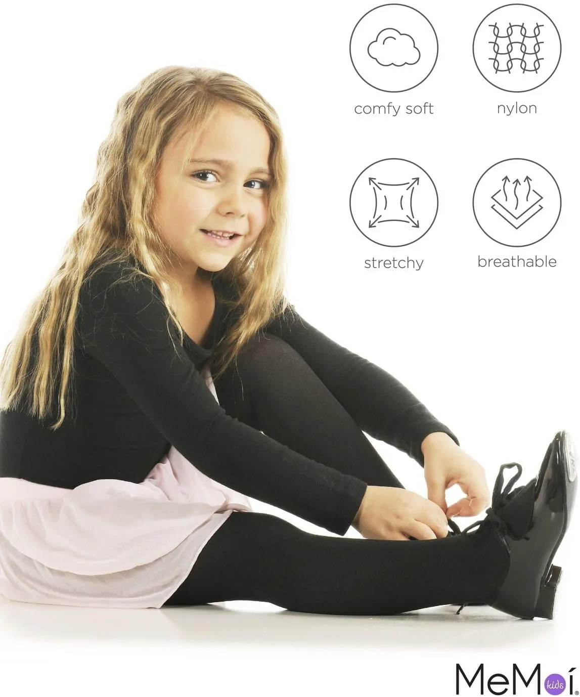 MeMoi Essential Sheer Nylon Tights for Girls, Ultra Soft and Lightweight Opaque Girls Tights - Sizes A-12