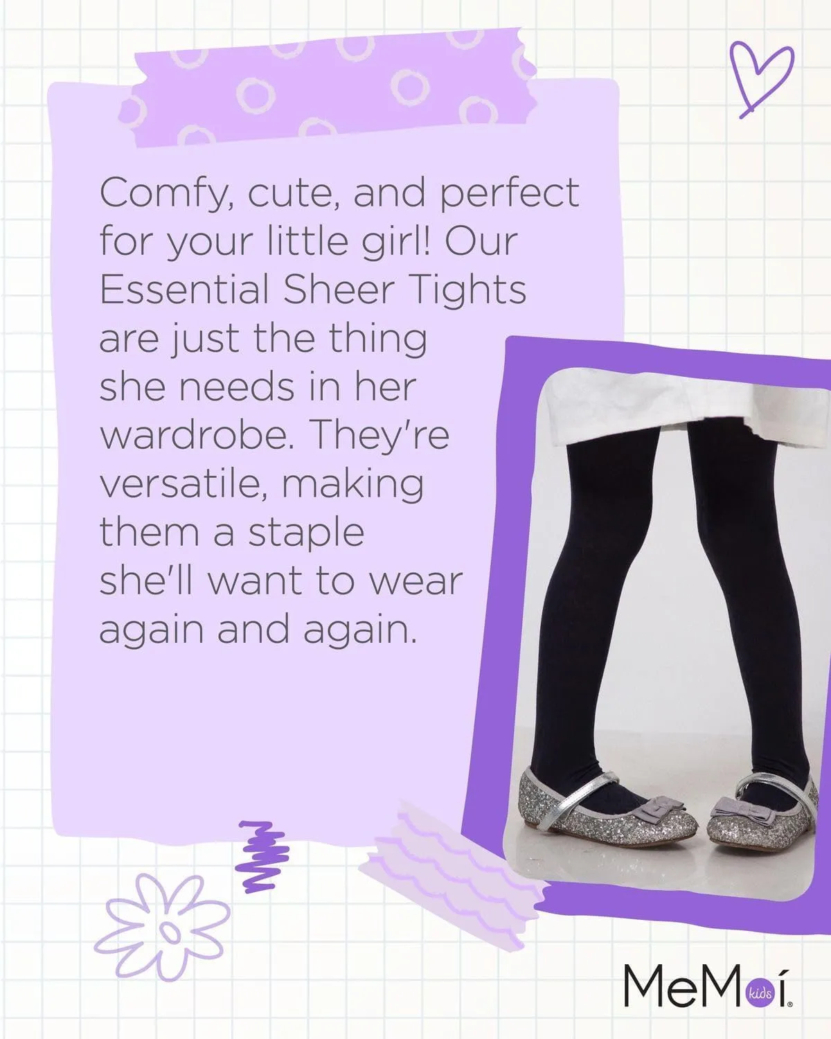 MeMoi Essential Sheer Nylon Tights for Girls, Ultra Soft and Lightweight Opaque Girls Tights - Sizes A-12