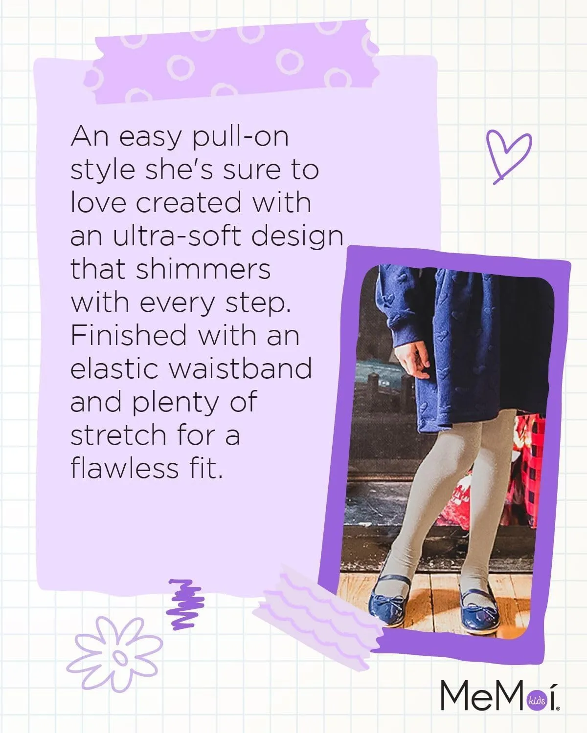MeMoi Shining Star Shimmer Tights for Girls, Ultra Soft and Lightweight Opaque Girl Tights - Sizes 2-14
