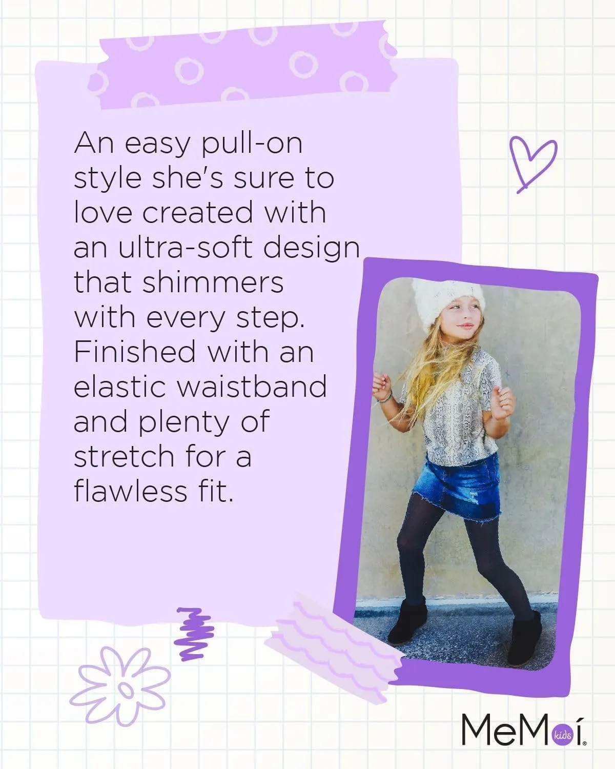 MeMoi Shining Star Shimmer Tights for Girls, Ultra Soft and Lightweight Opaque Girl Tights - Sizes 2-14