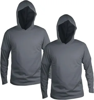 Men Ultra-Lightweight Hi-Vis Construction Work Shirts Long Sleeve Hoodie UPF 50  Sun Protection, 2-Pack