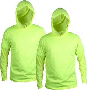 Men Ultra-Lightweight Hi-Vis Construction Work Shirts Long Sleeve Hoodie UPF 50  Sun Protection, 2-Pack