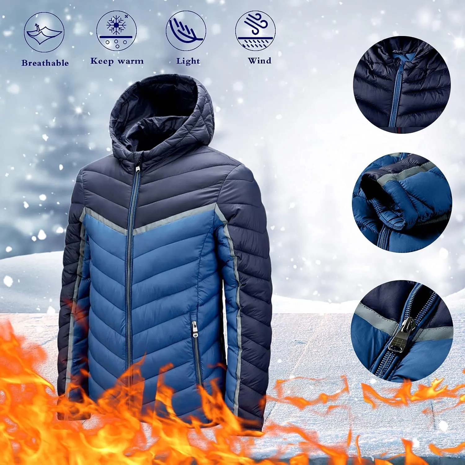 Men's Autumn And Winter Coat Leisure Plus Size Light Zipper Pocket Detachable Hat Cotton-padded Winter Replacement Hood