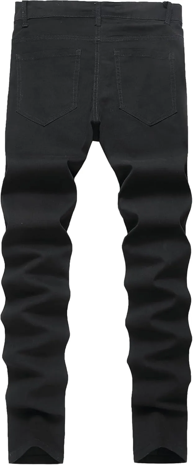 Men's Casual Printed Slim Fit Jeans Stretch Skinny Stretch Dress Slacks Slim fit Plaid Denim Pants for Men