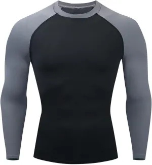 Mens Sports Shirt Long Sleeve Color Block Patchwork Casual Shirts for Men Quick Dry Slim Fit Running Gym Exercise Tops