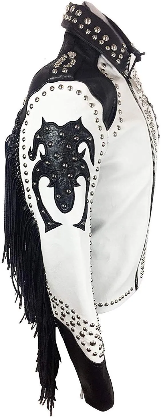 Mens Studded Leather Jacket Rock Punk - Brando Motorcycle Black Biker Spiked Jacket