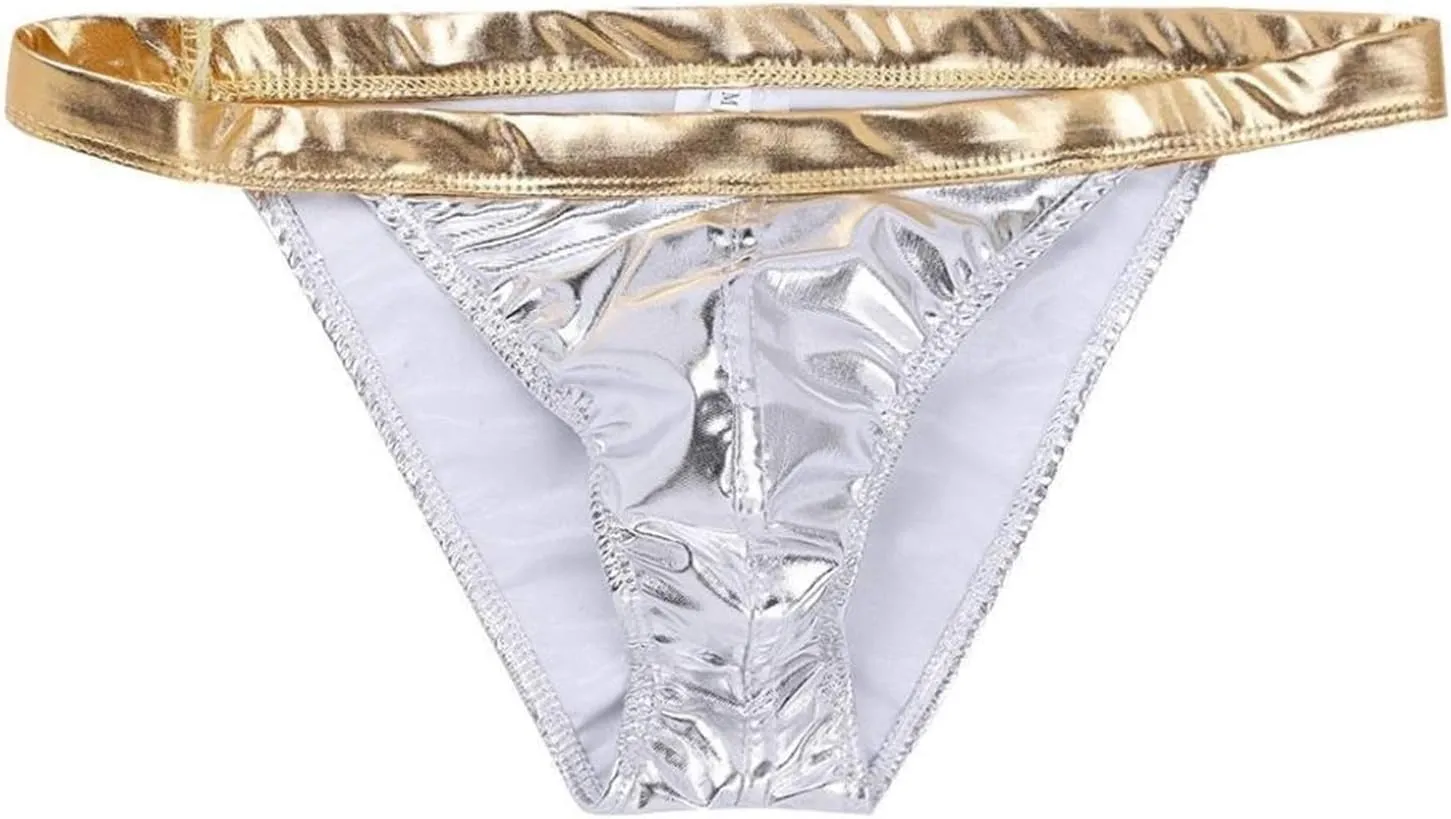 Men's Thongs, Briefs Mens Swimsuit Underwear Bikini Briefs Lingerie High Cut Panties Bikini Briefs (Color : Silver, Size : X-Large)