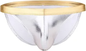Men's Thongs, Briefs Mens Swimsuit Underwear Bikini Briefs Lingerie High Cut Panties Bikini Briefs (Color : Silver, Size : X-Large)