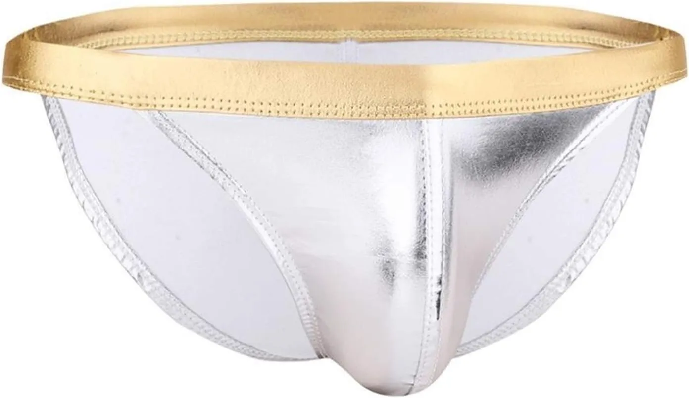 Men's Thongs, Briefs Mens Swimsuit Underwear Bikini Briefs Lingerie High Cut Panties Bikini Briefs (Color : Silver, Size : X-Large)