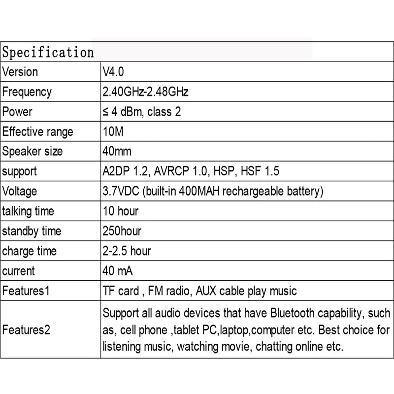 NDJU Wireless Headphones Bluetooth Headset Bluetooth Earphone Foldable Adjustable Handsfree Headset with MIC for mobile phone