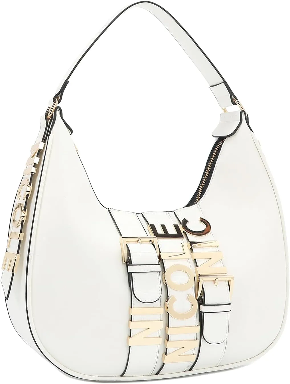 Nicole Lee Large Shoulder Bag, Vegan Leather, Croc Accent Design