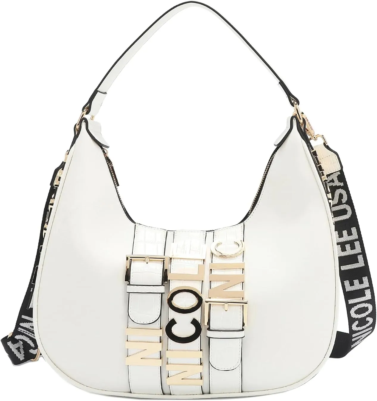 Nicole Lee Large Shoulder Bag, Vegan Leather, Croc Accent Design