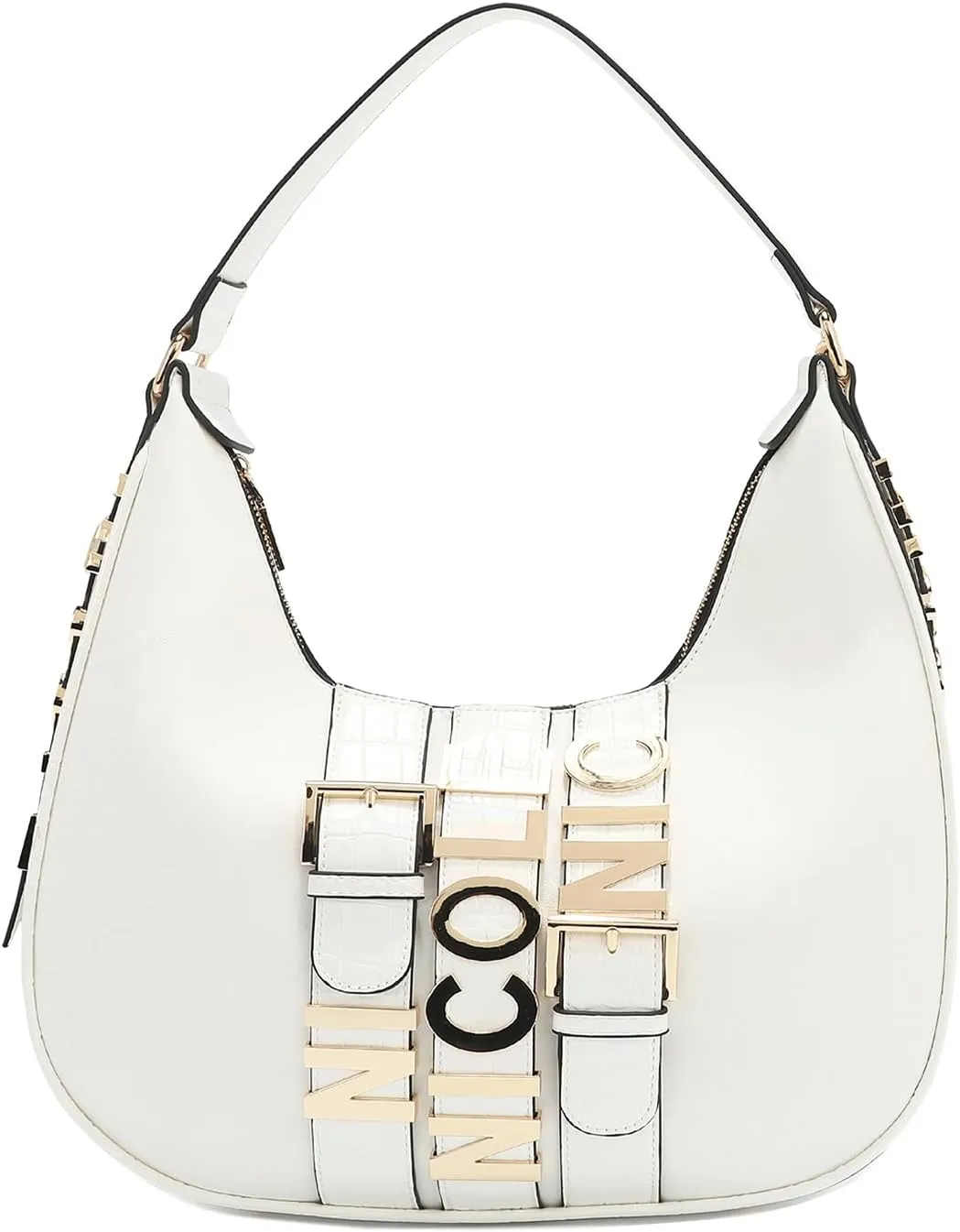 Nicole Lee Large Shoulder Bag, Vegan Leather, Croc Accent Design