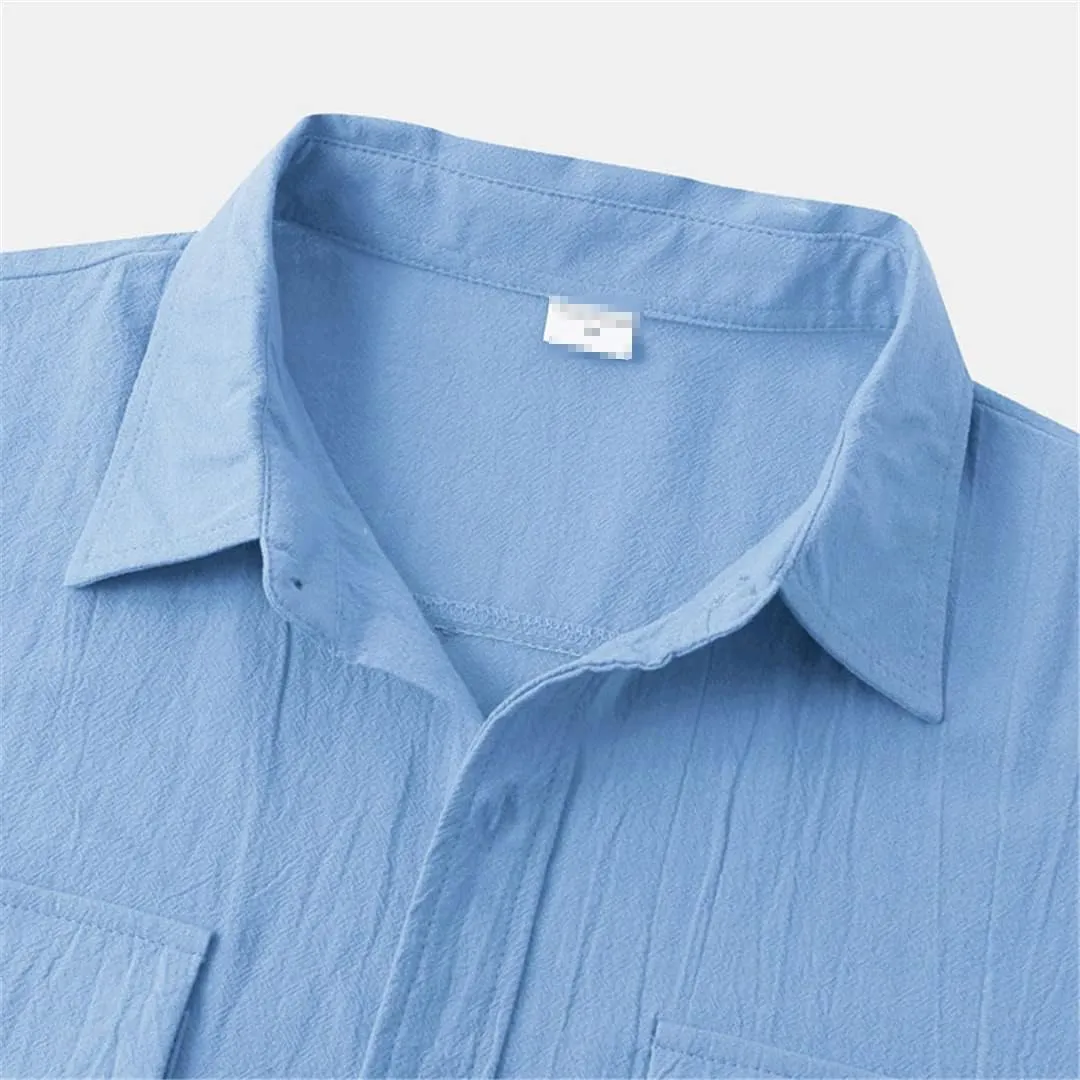 Niiyyjj Double Pocket Cotton Linen Shirt Men Summer Short Sleeve Casual Button Down Shirts Mens