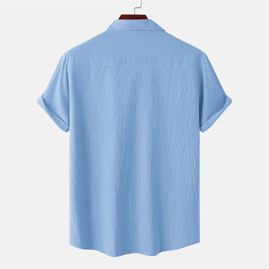 Niiyyjj Double Pocket Cotton Linen Shirt Men Summer Short Sleeve Casual Button Down Shirts Mens