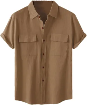 Niiyyjj Double Pocket Cotton Linen Shirt Men Summer Short Sleeve Casual Button Down Shirts Mens