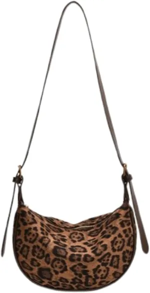 OCUH Leopard Print Handbag Suede Shoulder Bag for Women Vintage Hobo Bags Y2K Adjustable Crescent Bag