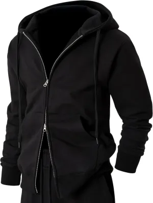 Ohoo Men's Zip Up Hoodie Lightweight Sweatshirt Full Zip Hooded Jacket